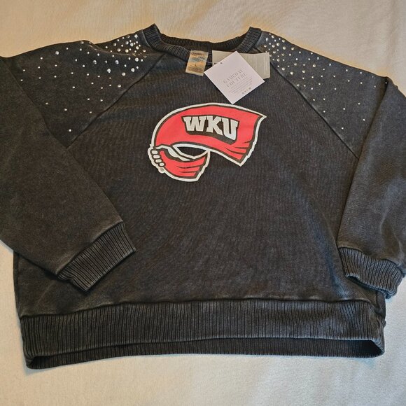Gameday Couture WKU Large L NWT Cropped Charcoal Studded Pullover Sweatshirt NEW - Picture 2 of 15